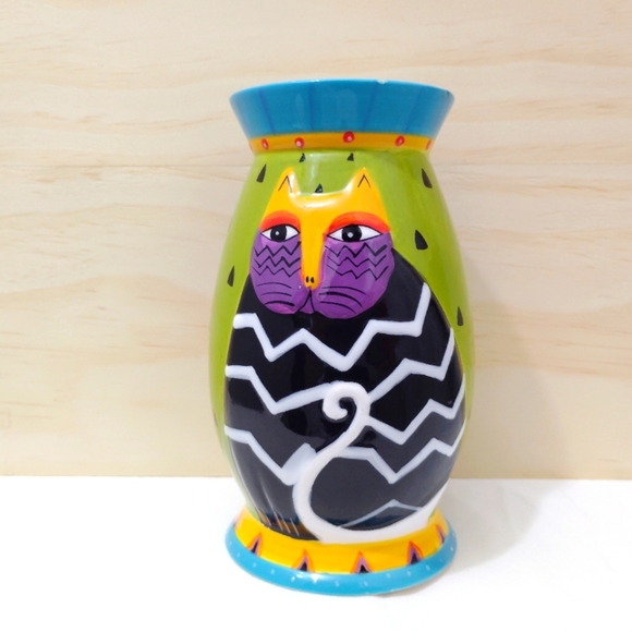 Laurel Burch Cat Flower Vase Colorful Kitty 6" Tall For Ganz NY - Picture 3 of 12